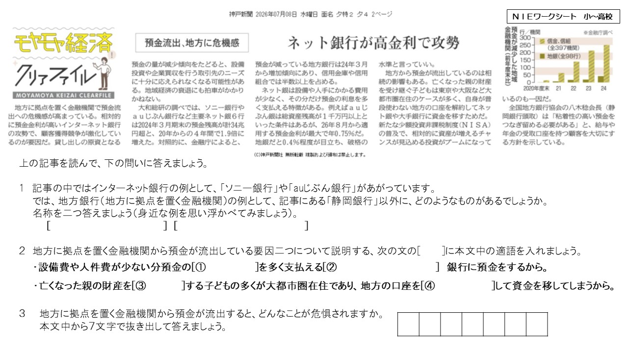 2026.7.21預金流出、地方に危機感（社会） - 神戸新聞NIE